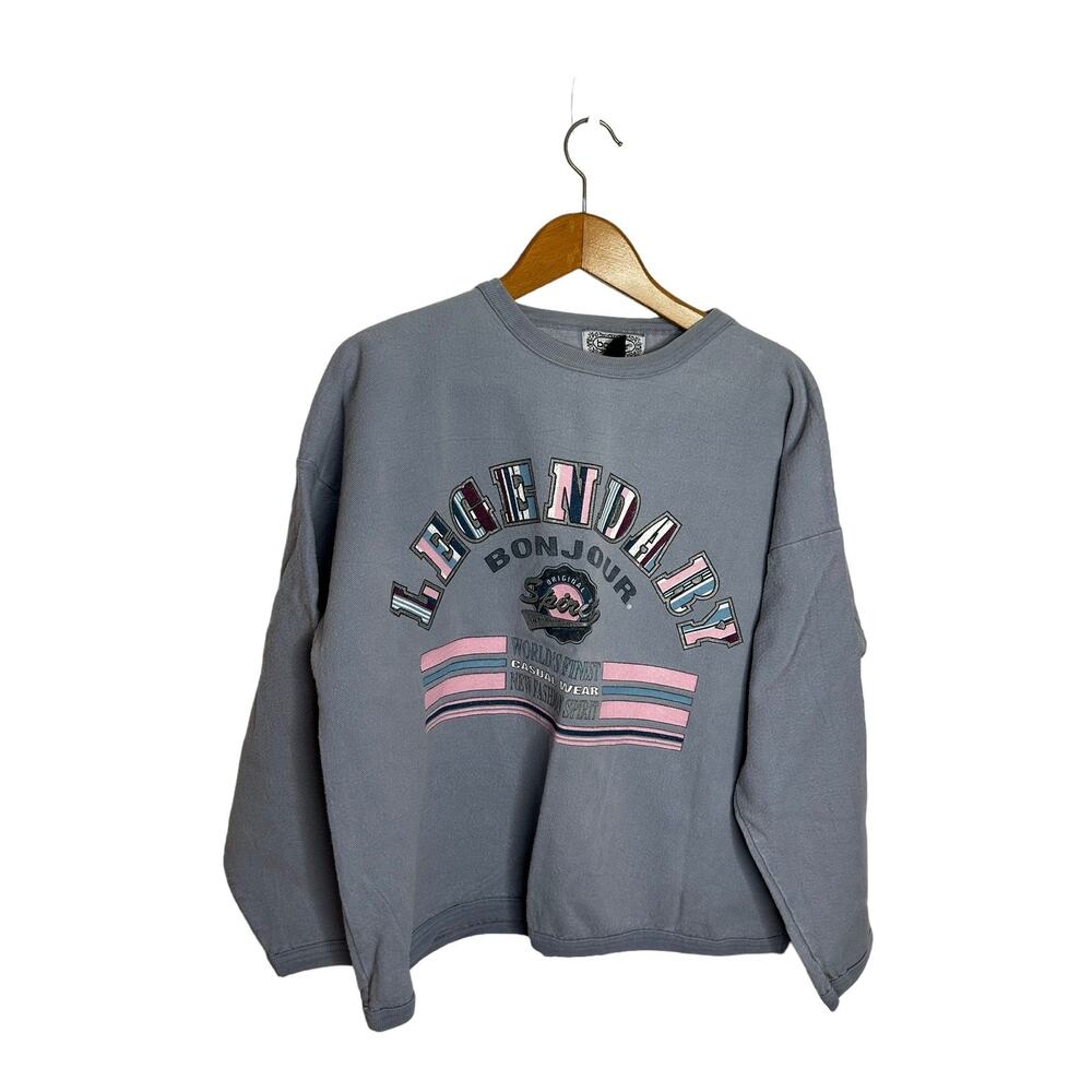 Vintage Bonjour One size‎ fits all cropped sweatshirt 90s blue womens